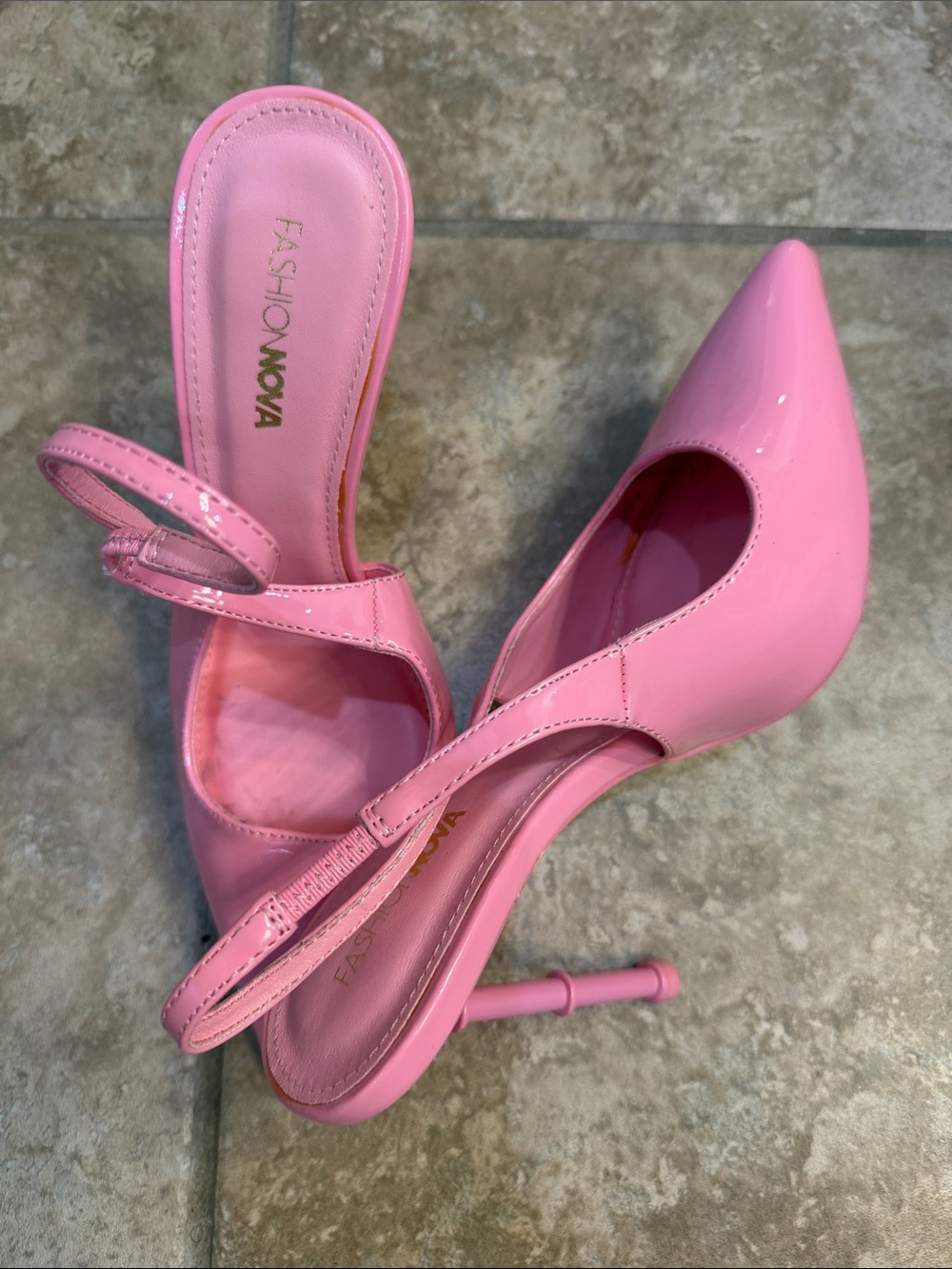 Fashion Nova Pink Patent Pointed Slingback Heels